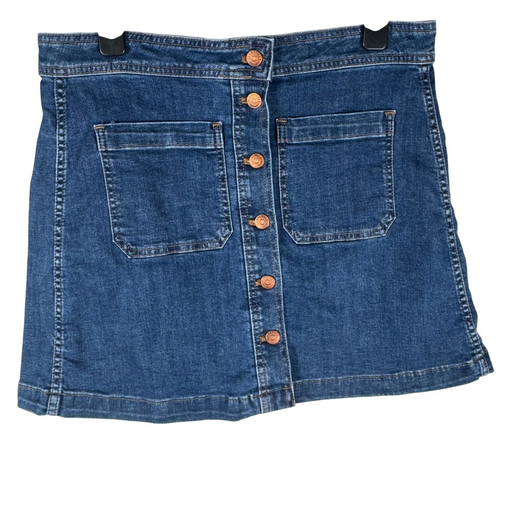 Madewell Stretch Denim A-Line Mini Skirt Womens 10 Button Front Medium Wash